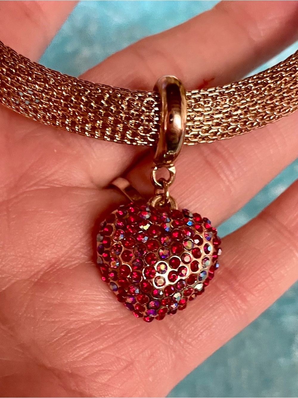 Gold-Tone Bracelet with Red Crystal Heart Charm